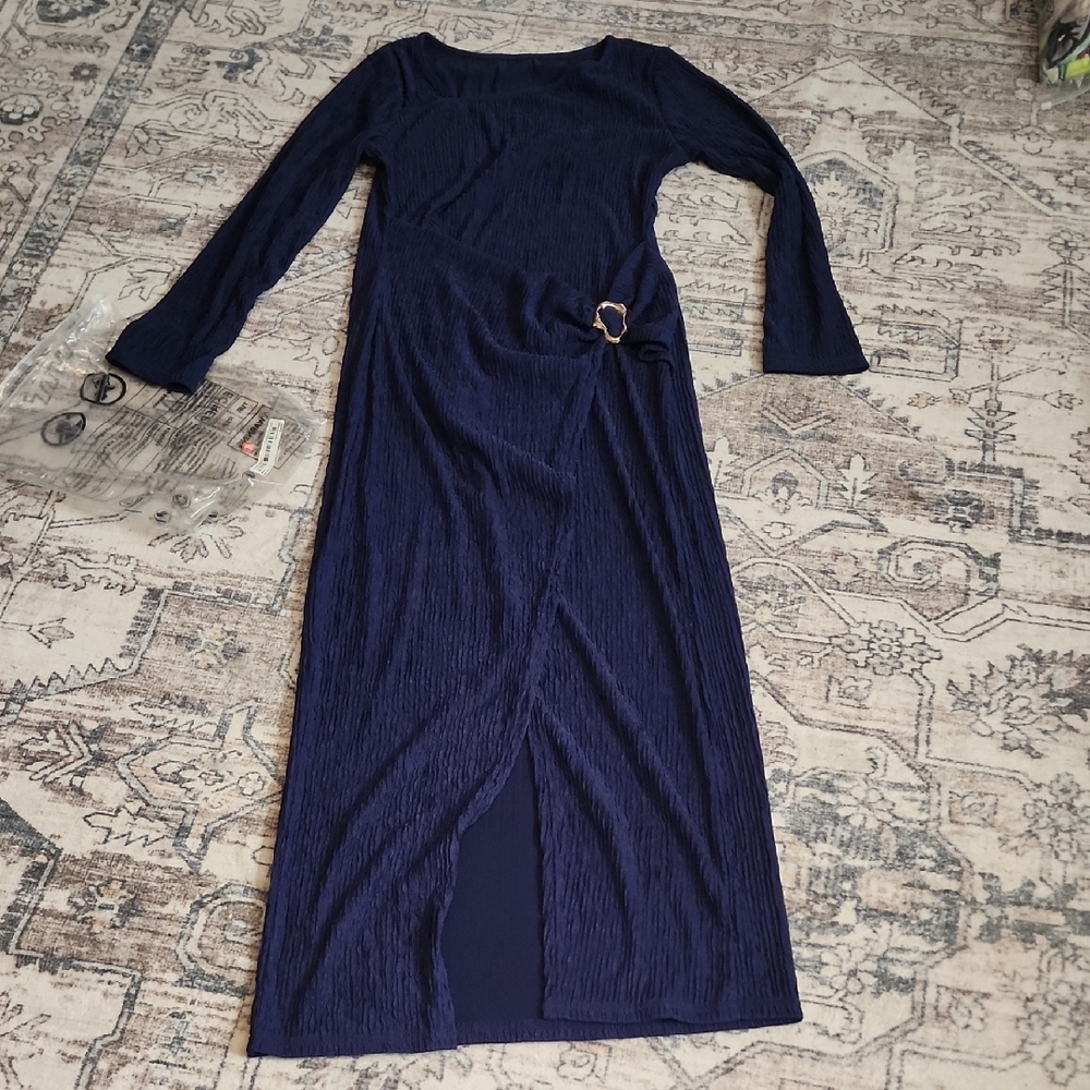 New XL Elegant Navy Blue Long Sleeve Dress